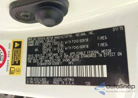 2015 Toyota Highlander Xle V6 from USA, damaged, VIN 5TDKKRFH9FS068811